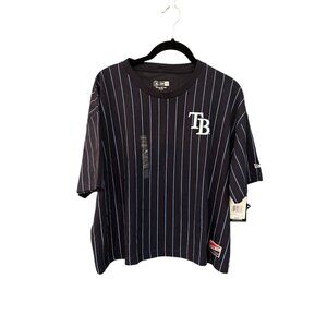 NWT New Era Women's L Oversized Tampa Bay Rays Crop Baseball Stripe Fan Tee